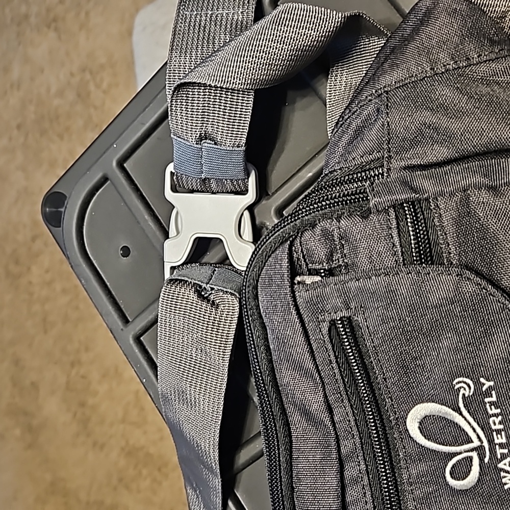 Waterfront Multiple pocket fanny pack in charcoal black. - Picture 2 of 6